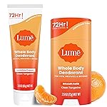 Lume Whole Body Deodorant - Invisible Cream Tube and Solid Stick - 72 Hour Odor Control - Aluminum Free, Baking Soda Free, Skin Safe - 3.0 Ounce Tube and 2.6 Ounce Solid Stick Bundle (Clean Tangerine)