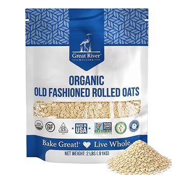 Great River Milling Organic Old Fashioned Rolled Oats | Gluten Free Whole Grain, USDA Organic, Non-GMO, Kosher | Hearty Texture for Oatmeal, Granola, Cookies, Baking & Meal Prep | 2 Lb