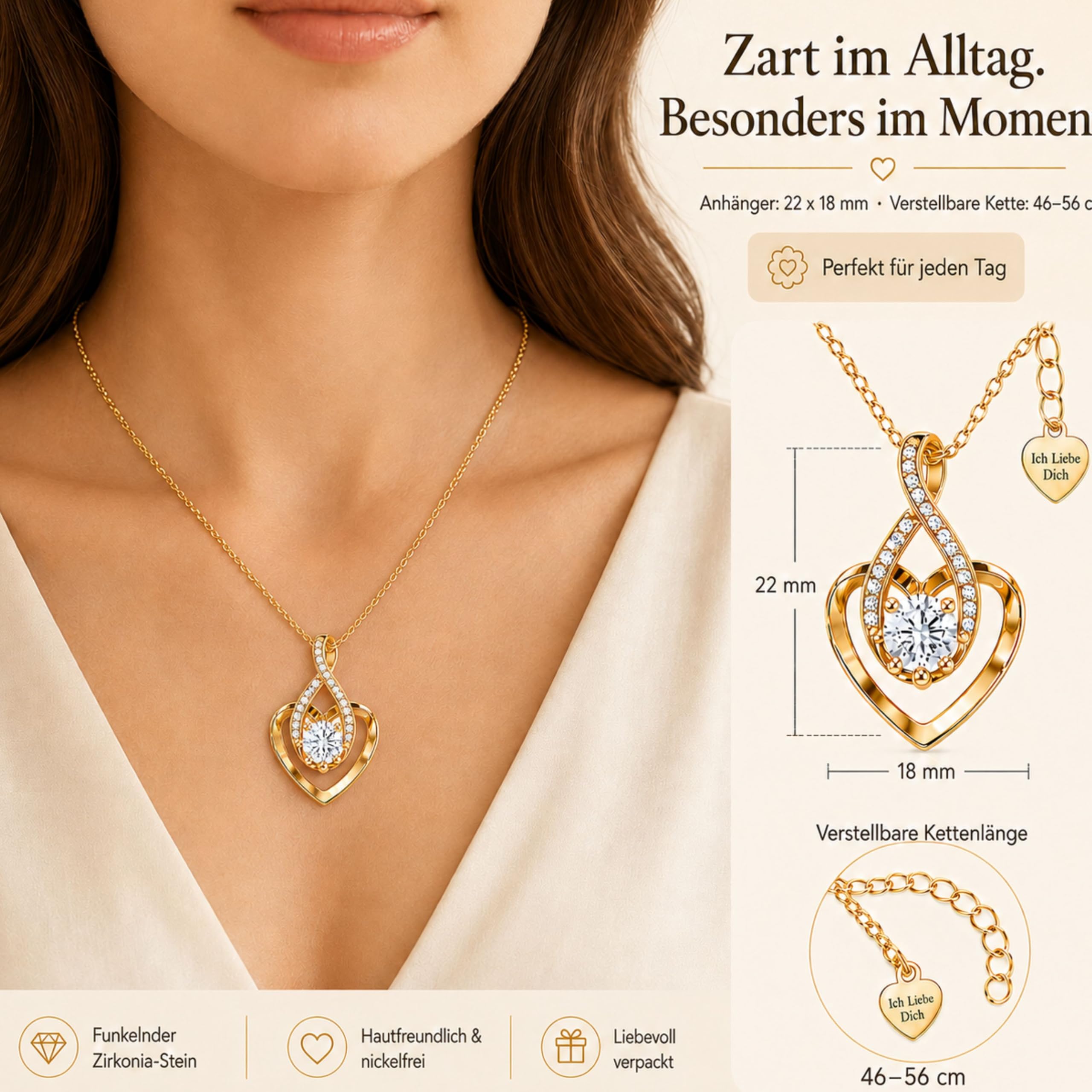 Geburtstagsgeschenke für Frauen,Gelbgold Beschichtet Herzkette für Freundin, Geschenkset frauen, Liebevolle Jahrestag Geschenk für Sie, Weihnacht, Valentinstag,An Meinen Schatz Kette