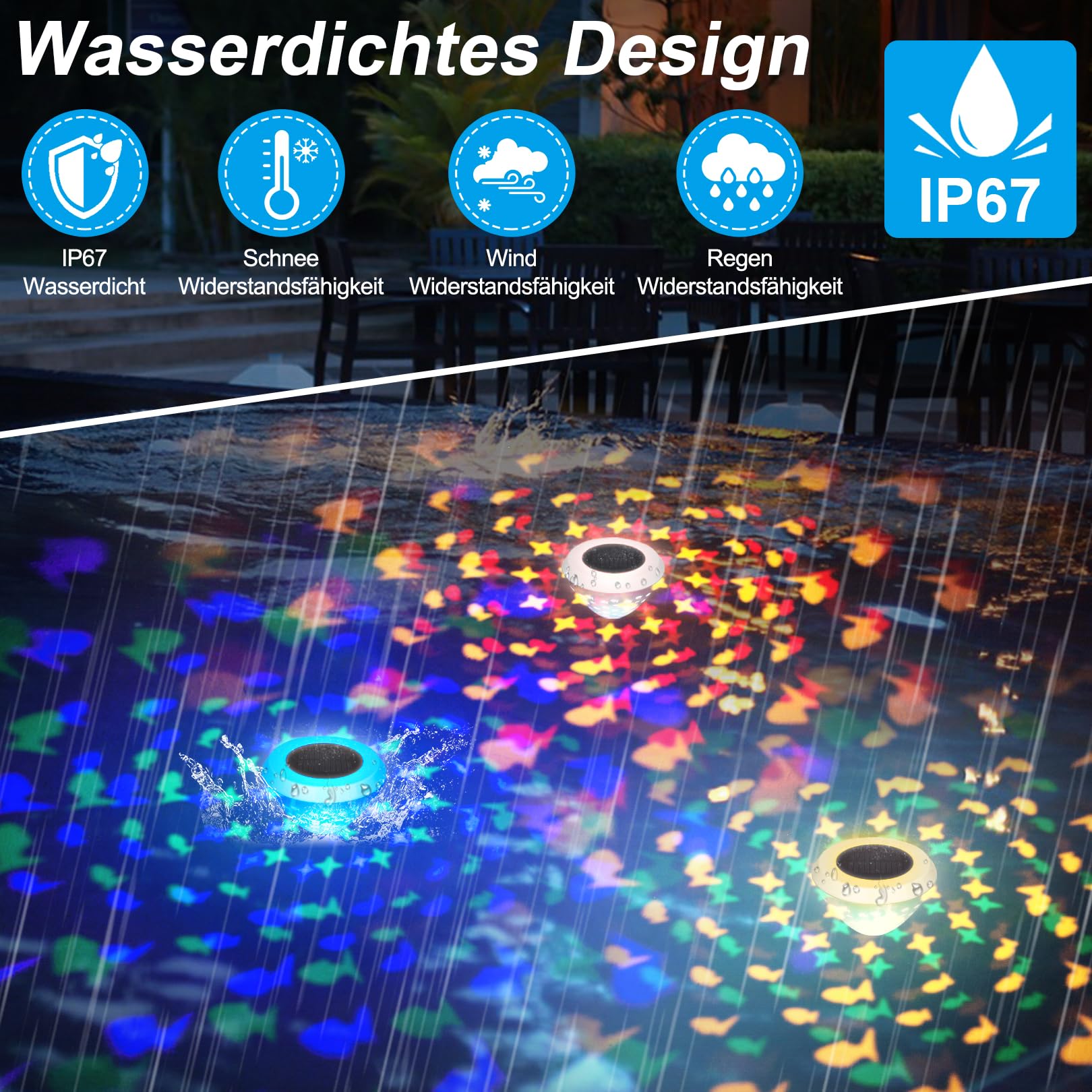 6x Solar Poolbeleuchtung - Wasserdichte LED Lichter Für Aufstellpool