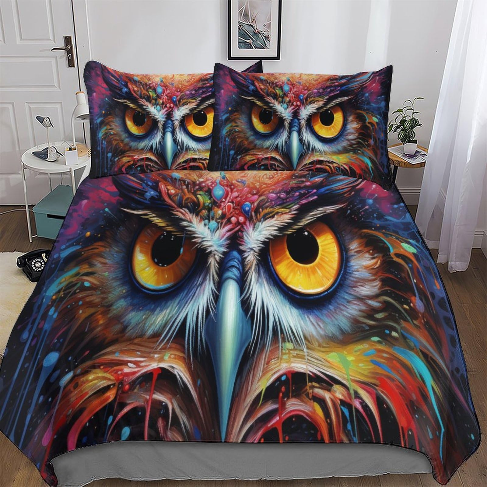 Housse de couette hibou pour lit double enfants adultes