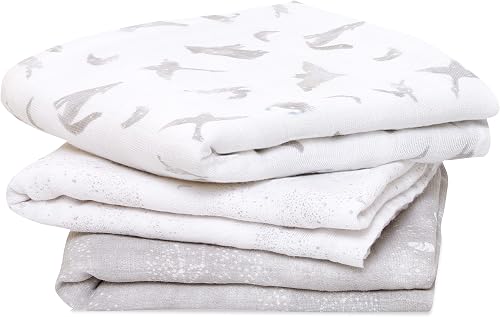 aden + anais Boutique Musy Squares, 100% Organic Cotton Muslin, Lightweight and Beathable Diaper Bag Essential, 3 Pack, Map The Stars