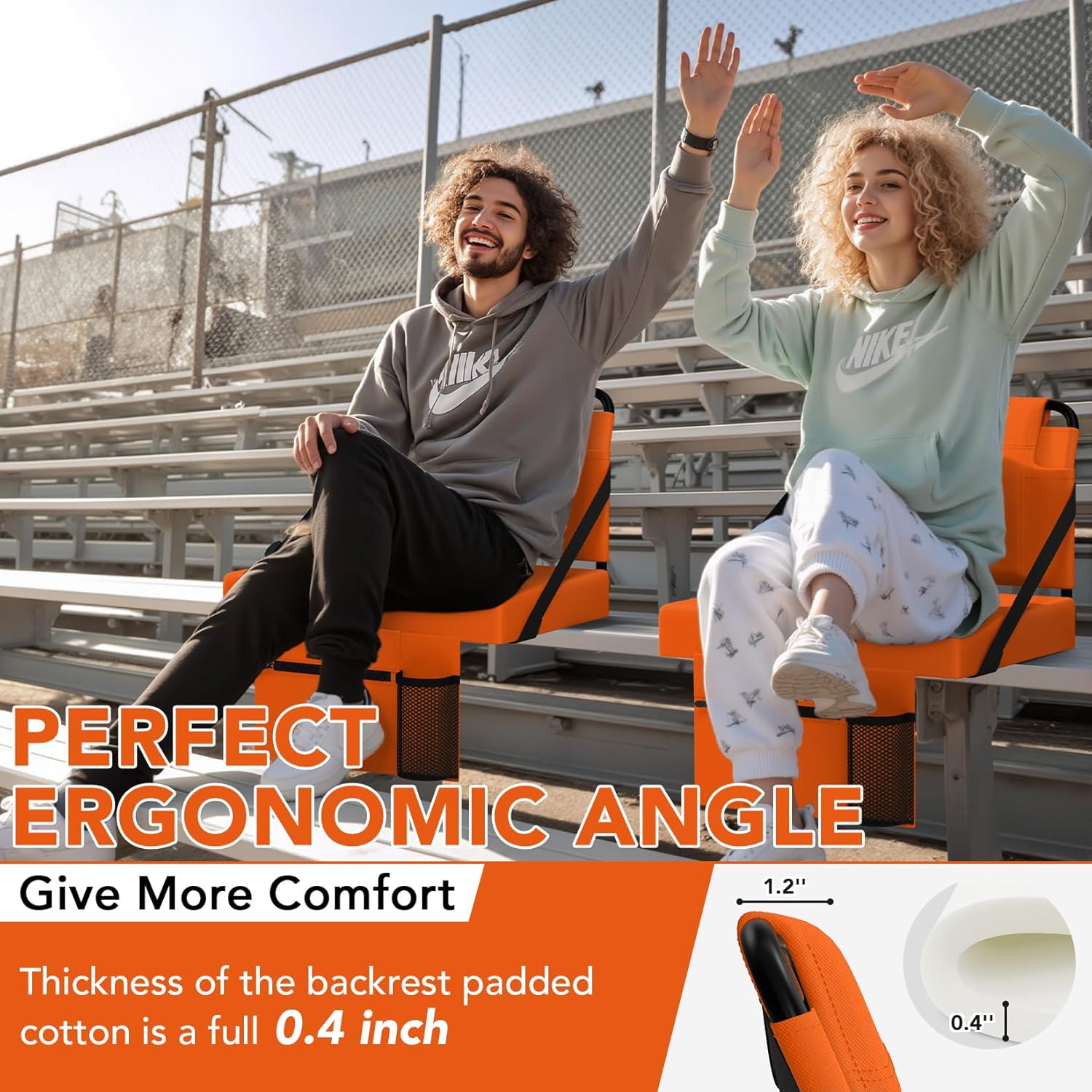 Stadium Seats with Back Support 1PACK Adjustable Bleacher Chairs with Back and Cushion Bleacher Seat with Cup Holder, Carry Handle & Shoulder Strap for Outdoor Sports Events, Picnics