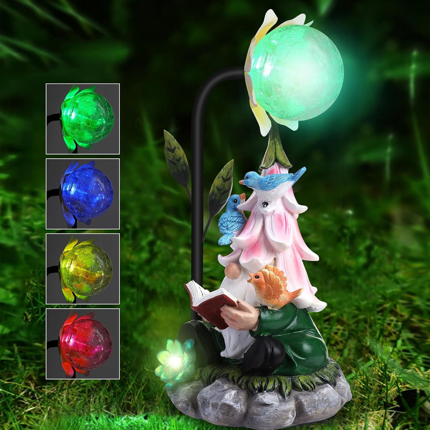 Wjiang Colorful LED Gnomes Statue Decoration, SolarPowered Figurine