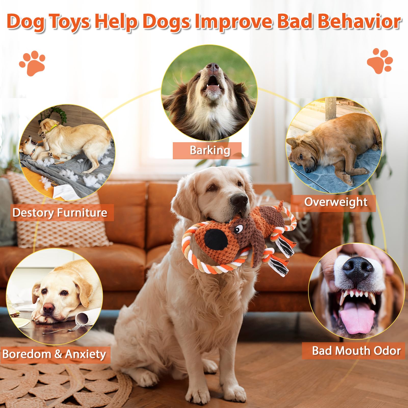 Hundespielzeug für aggressive Kauer, interaktives Plüsch-Seilspielzeug, quietschendes Kauspielzeug für kleine, mittelgroße und große Hunde