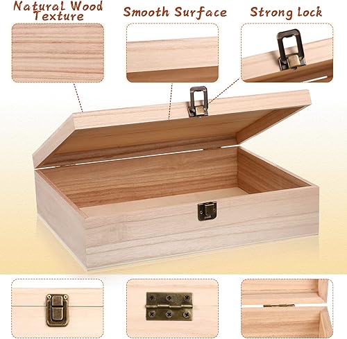Miniatura 4 de Yookeer 8 cajas de madera sin terminar con tapa con bisagras, caja de madera a granel para manualidades, cierre frontal, almacenamiento de madera