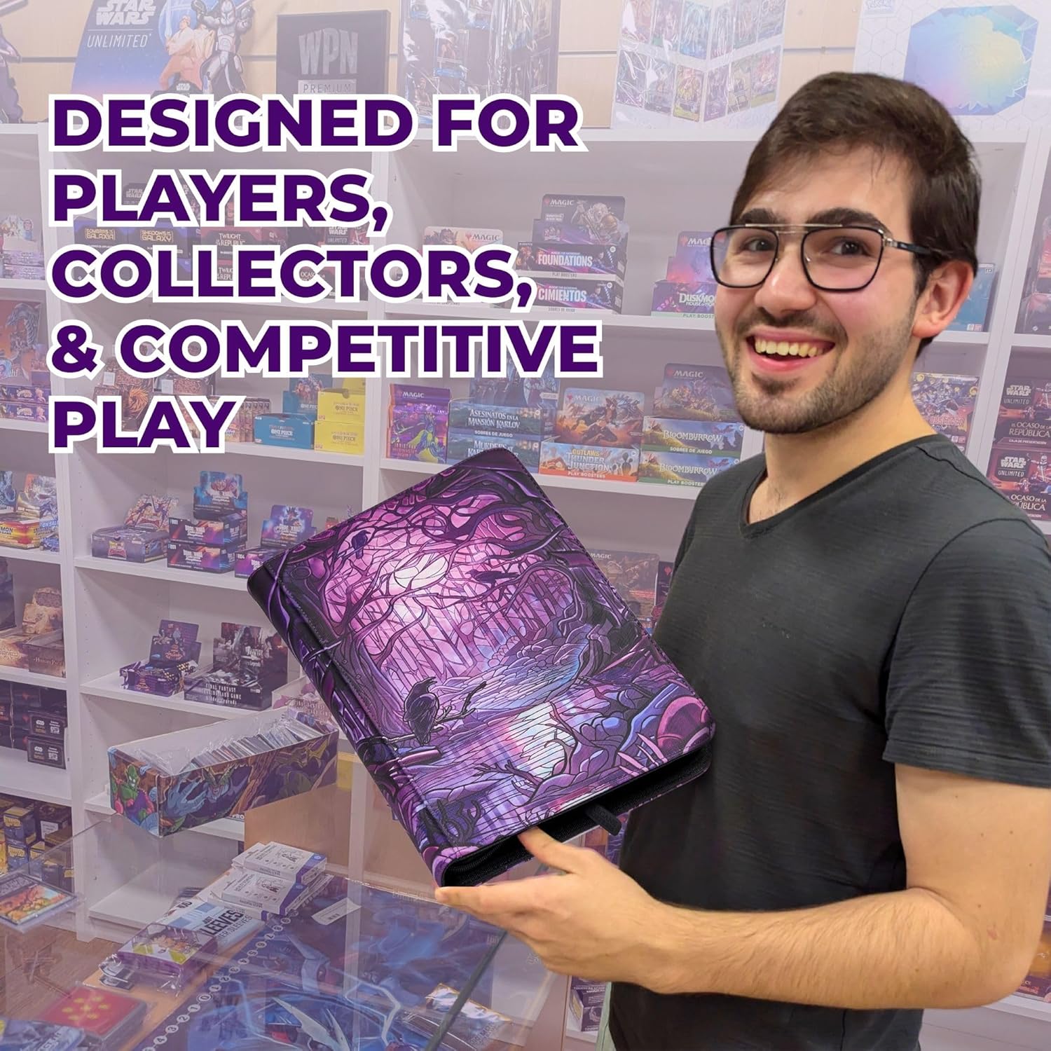 Arcane Fortress MTG Card Binder, 9-Pocket Magic Card Album, Holds 360 Cards, Leather Side -Loading Card Storage Binder, Premium Card Collector Book for TCG Players (Decaying Swamp)