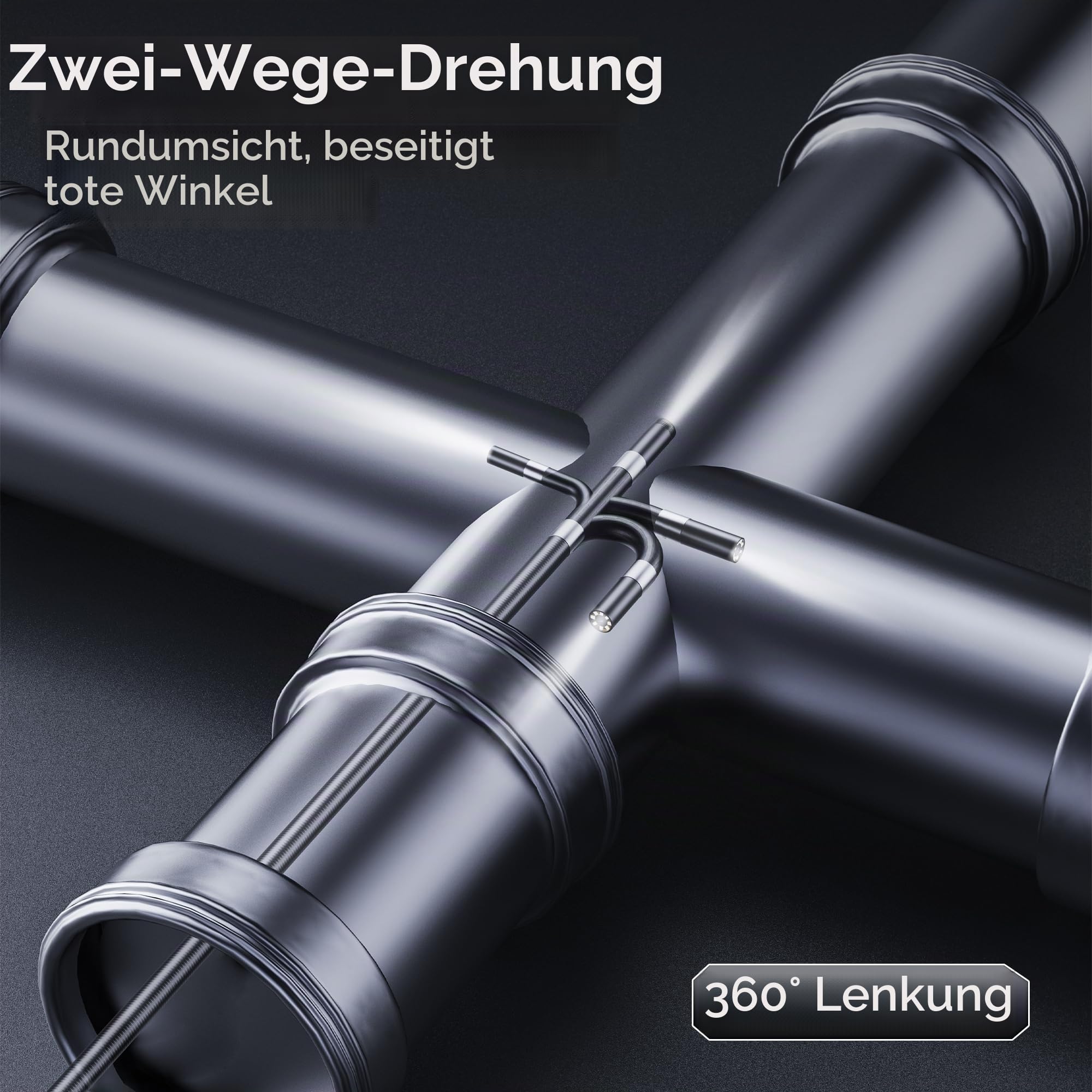2 Endoskopkameras zur industriellen Inspektion 1920P mit 8 LEDs EIN schwenkbares Endoskop 1,5 m Kabel + eine verdrahtete Kamera 5 m Kabel für mechanische Kanalisation Android/iPhone-kompatibel