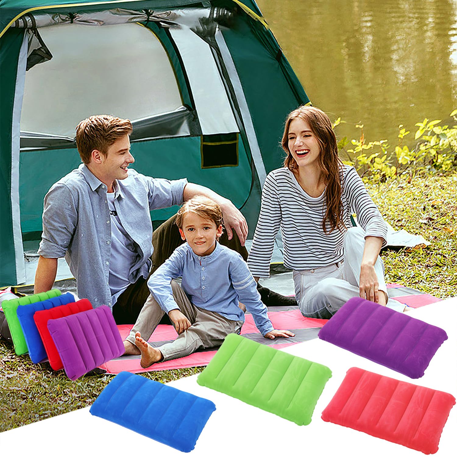 JSMTKJ Cojines inflables 4X Almohadas Inflables de Viaje para Acampar Almohada de Viaje Inflable Hinchables Cojín de Aire para Acampada, Senderismo, Auto
