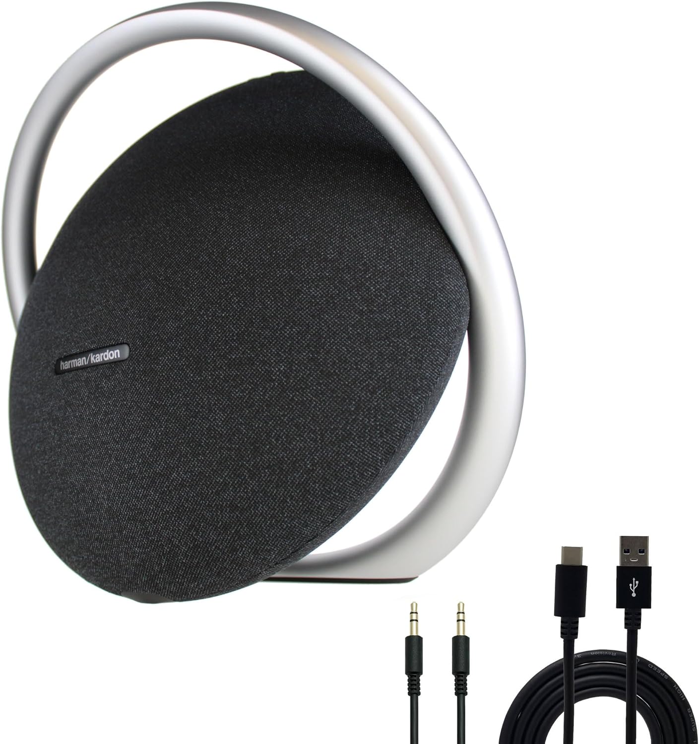 Harman Kardon Onyx Studio 8 Bluetooth Wireless Portable Speaker (Black) (HKOS8BLKAM) + USB-C Cable + AUX Cable