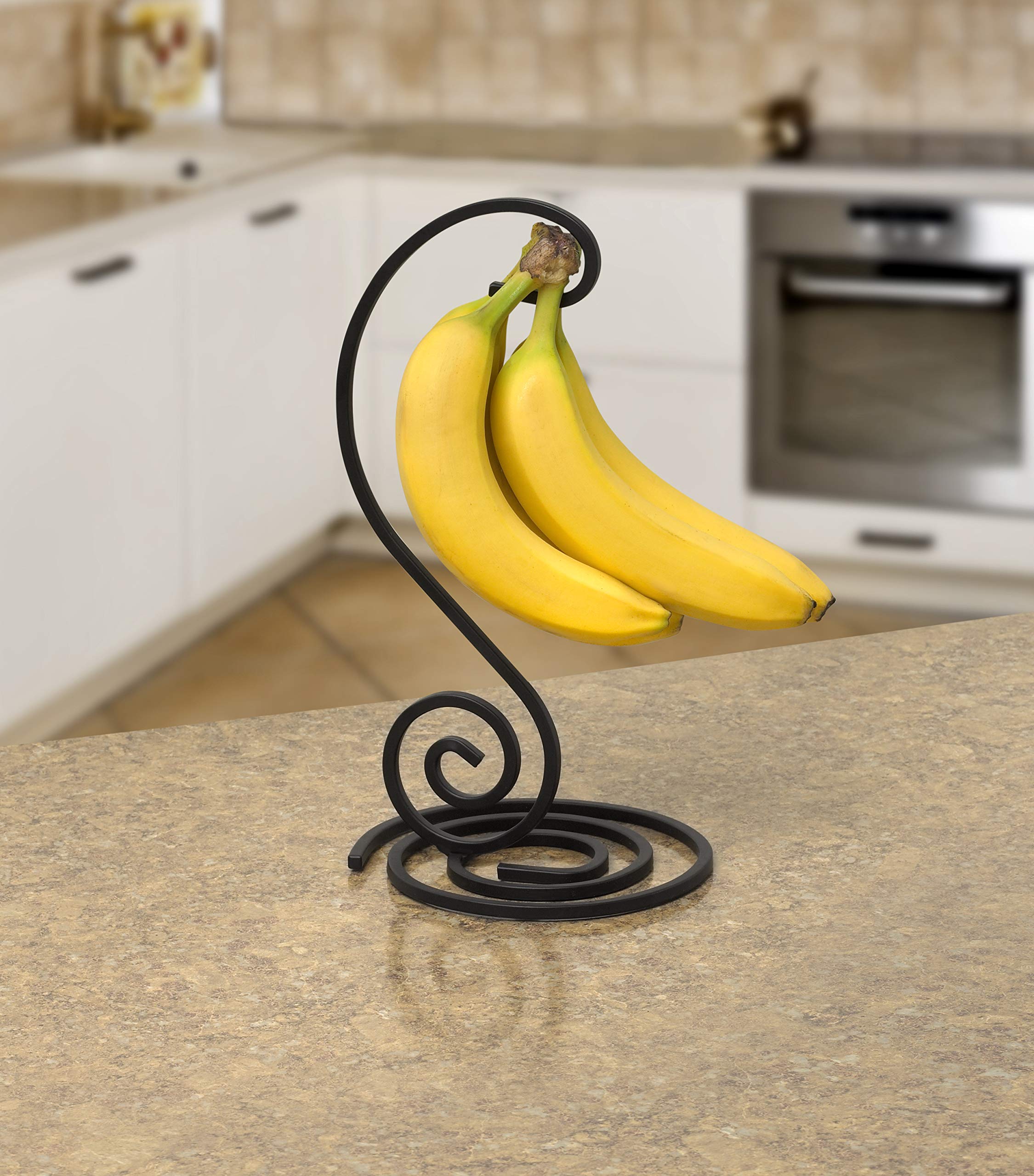 Spectrum DiversifiedScroll Holder Traditional Hanger, Produce Saver Banana Holder & Timeless Décor, Kitchen Countertop Fruit Tree & Hanging Fresh Food Storage, Black
