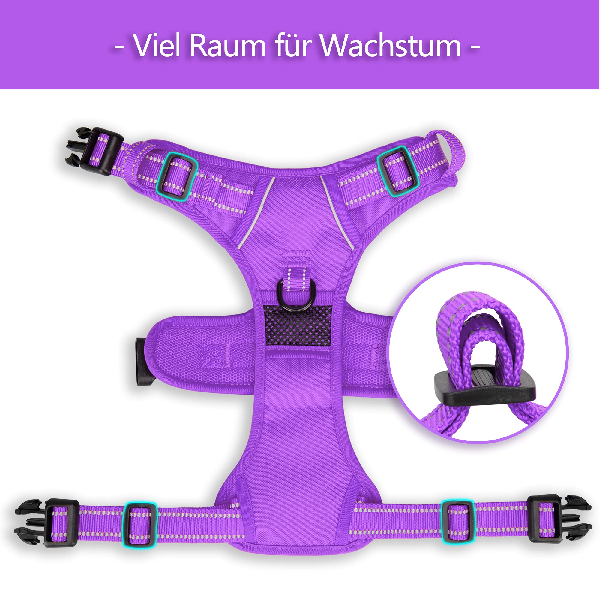 PoyPet Pettorina per cani senza tirare, Pettorina riflettente per cani di taglia media senza strozzare, imbracatura regolabile e ammortizzata per animali domestici con maniglia di controllo semplice