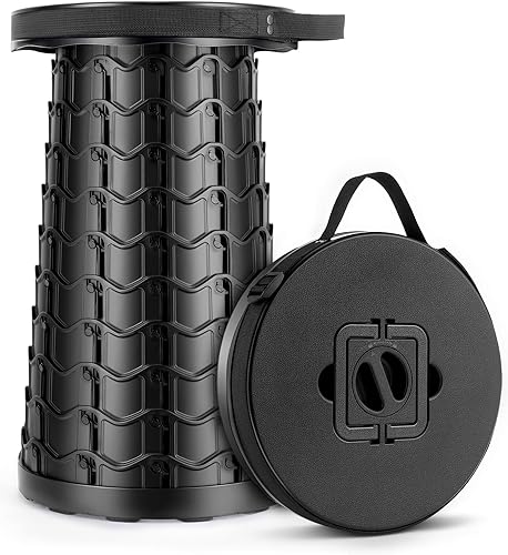 Taburete plegable mejorado 2025 para camping, 20.3 pulgadas de altura ajustable y carga máxima de 440 libras, silla plegable portátil para pesca,