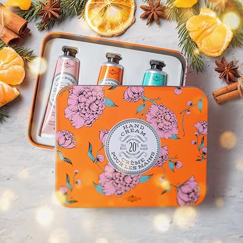 Miniatura 6 de La Chatelaine Juego de regalo de lata de trío crema de manos a base de plantas fabricado en Francia con manteca de karité orgánica al 20 pera flor