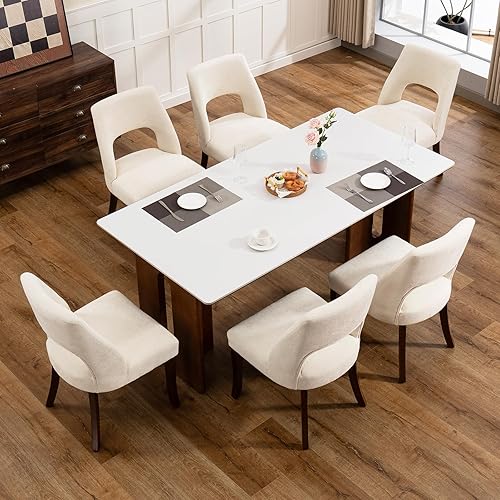 Miniatura 16 de UVV Juego de 2 sillas de comedor de madera, sillas de comedor modernas de mediados de siglo tapizadas en tela para cocina y comedor, silla de cena