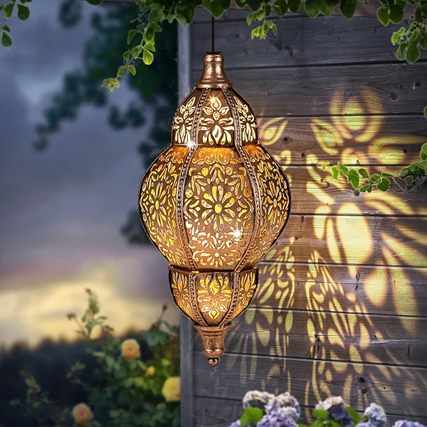 Solar Lantern Outdoor Waterproof, Hanging Garden Decor, Metal Moroccan Decorative Lights for Yard, Patio, Lawn, Porch, Unique Housewarming Gifts