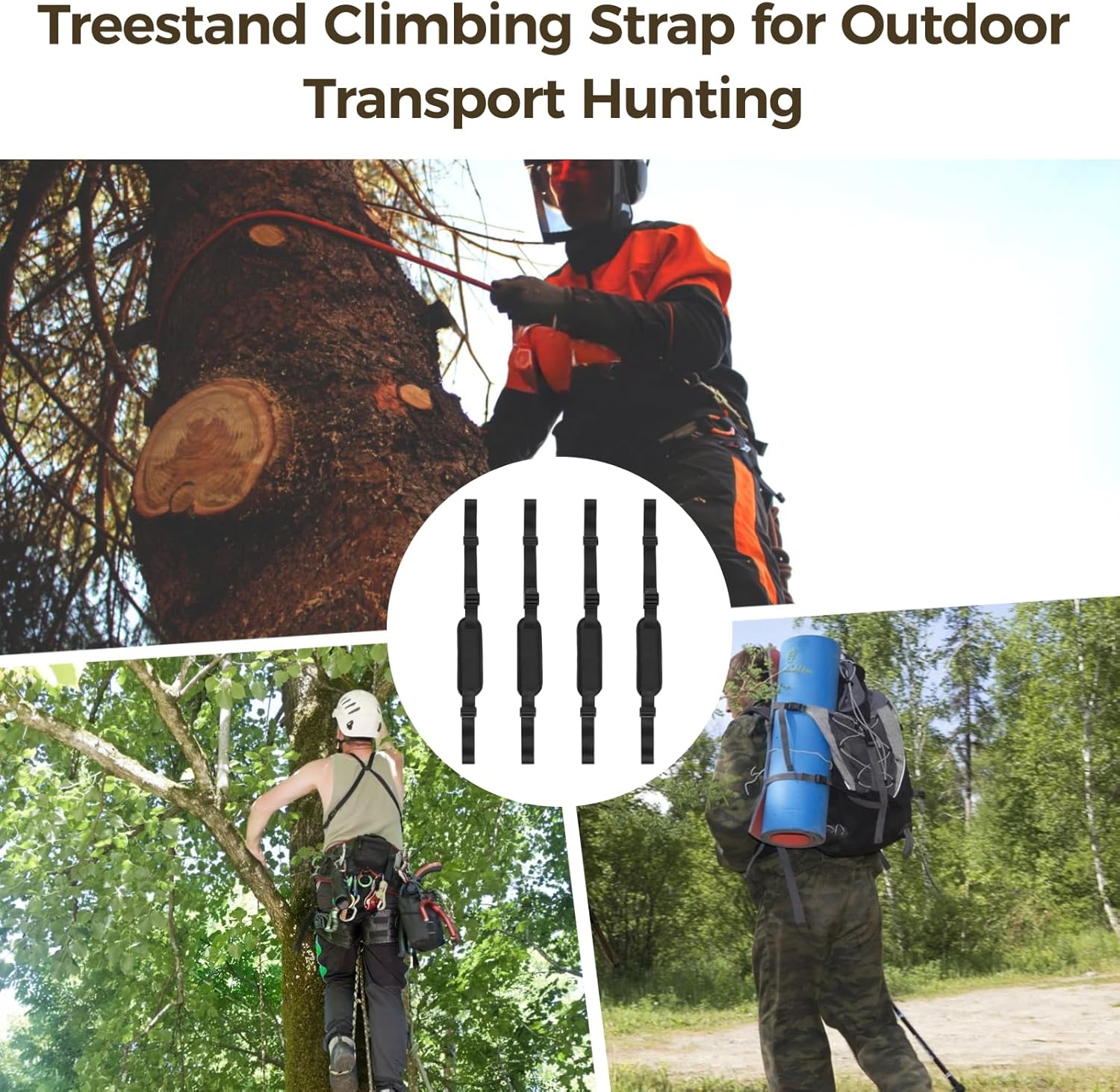 4 Tree Stand Straps, Nylon Adjustable Shoulder Backpack Straps for Hunting Gear, Universal Black Straps for Tree Stands