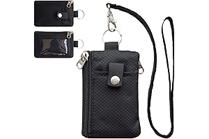 RFID Blocking Compact Zip Wallet with Lanyard and Key Chain for Safe Travels (Black)