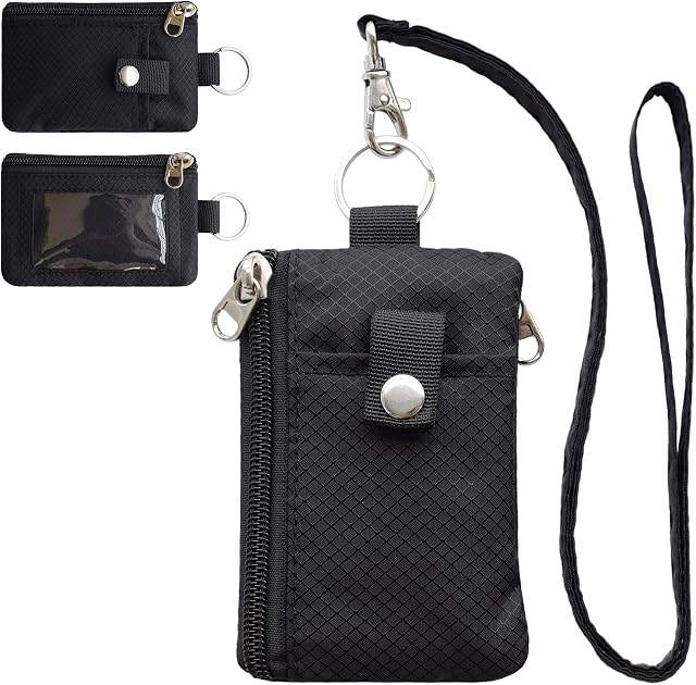 CHENSPRX Minimalist RFID Blocking Small Wallet with ID Window,WaterResistant Zip Id Case Wallet with Lanyard Keychain for Cards,Cash,Travel,Women,Men, GreenOnion+DarkGreen
