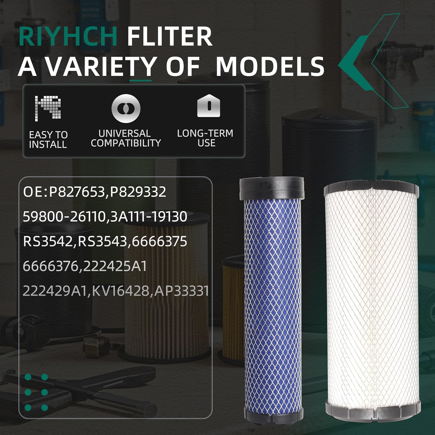 Air Filter Compatible With John Deere Skid Steer 240 250 270 for Case Skid Steer 40XT 60XT 70XT 75XT for Kubota SVL75 SVL75-2 SVL75C SVL75C-2 Skid Steer Loader OE# P827653 P829332 3A111