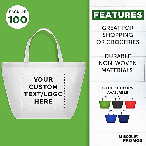 Miniatura 2 de DISCOUNT PROMOS Juego de 100 bolsas personalizadas de estilo sureño para comestibles, paquete a granel personalizado, bolsas de compras y