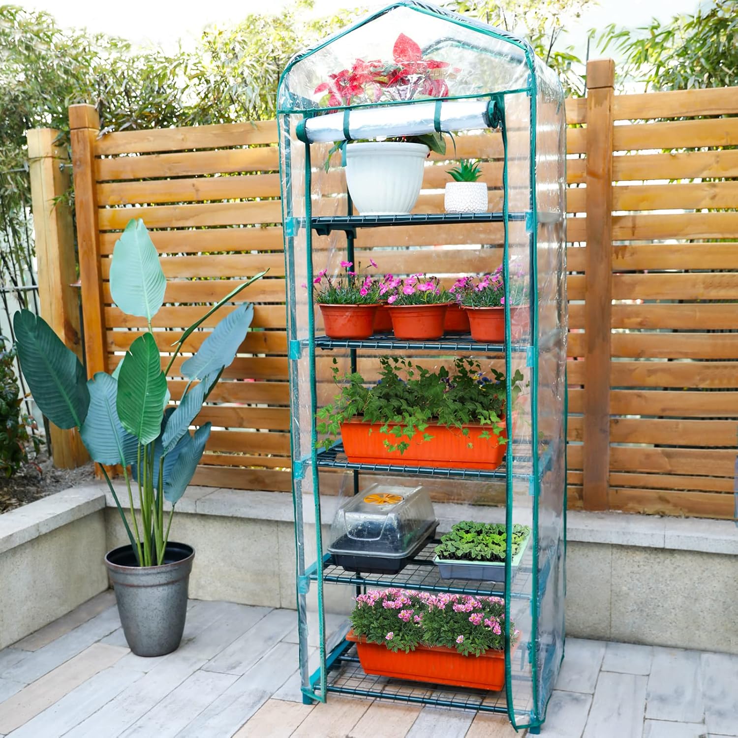 Solution4Patio 5-Tier Mini Greenhouse Portable Green House for Indoor Outdoor, Walk in Greenhouses Transparent Thick PVC Cover, Heavy Duty Frame, Double Zipper, 27 x 19 x 76 in