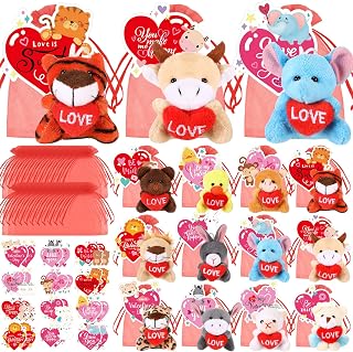 Valentine mini plush animals with hearts and bags