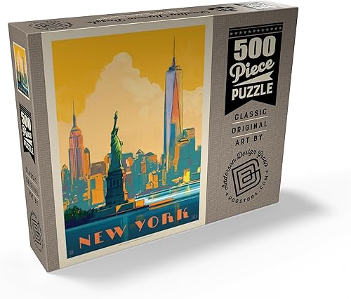 Miniatura 2 de New York City Skyline Glow, póster vintage, rompecabezas prémium de 500 piezas para adultos
