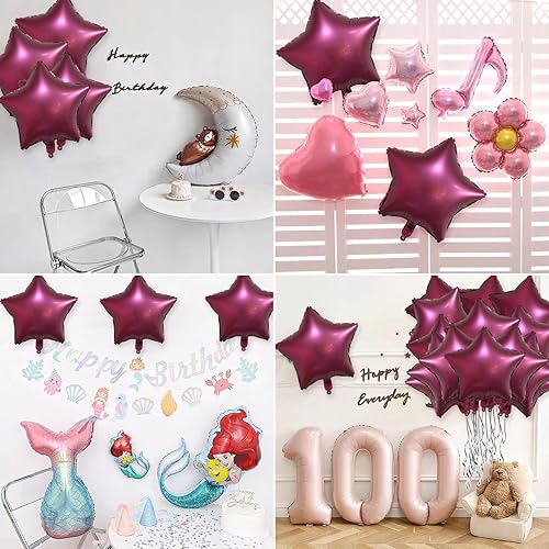 Miniatura 6 de 30 globos metálicos de 18 pulgadas con forma de estrella, globos de color rojo vino, globos en forma de estrella, globos de helio Mylar para