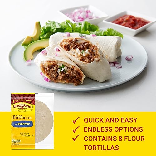 Miniatura 5 de Old El Paso Tortillas de harina para burritos, preparación de comidas, 8 unidades, 11 onzas (paquete de 6)