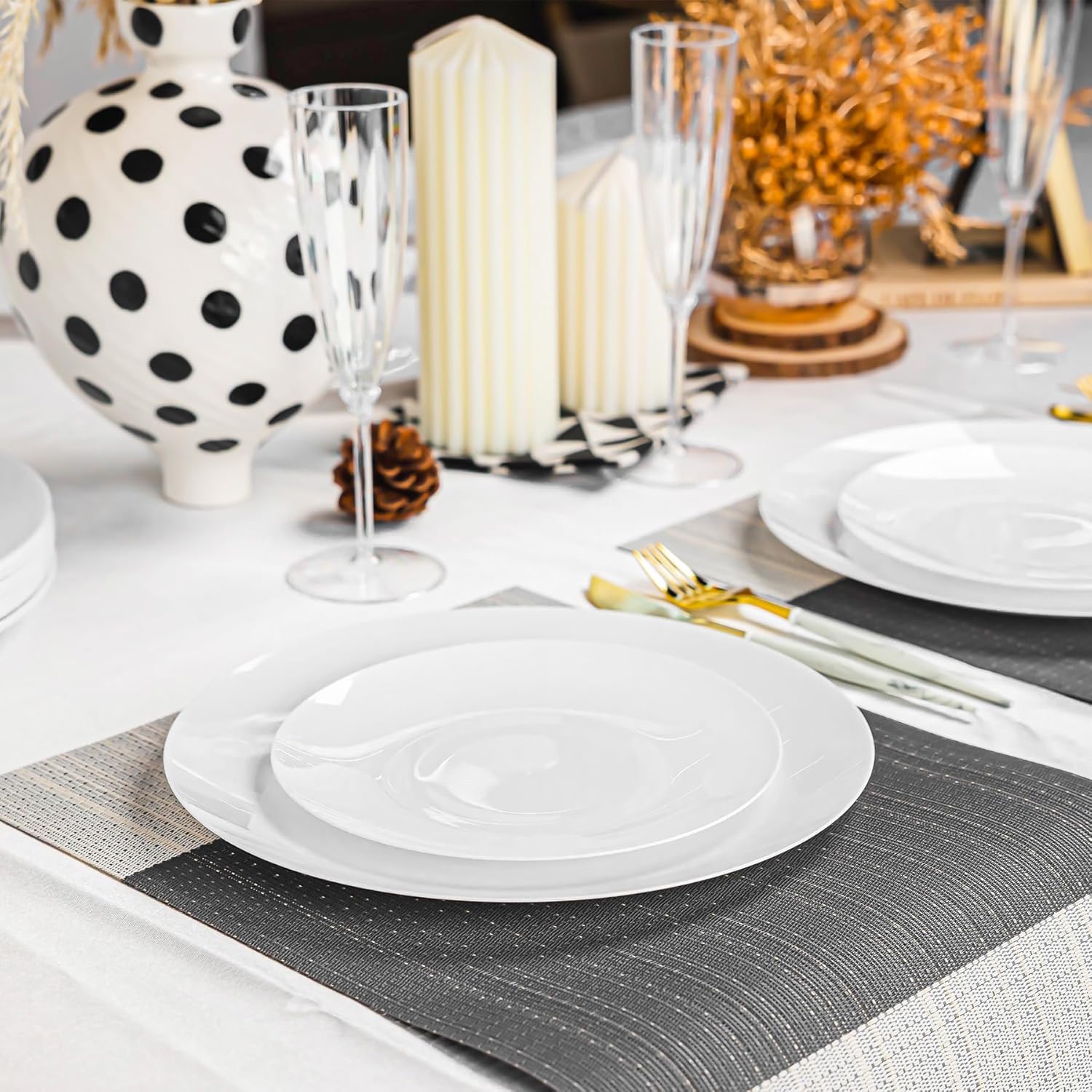 Lullaby 100PCS White Plastic Plates, Disposable White Plastic Plate, 50PCS Dessert Plates 7" and 50PCS Dinner Plates 10", Perfect for Party Wedding and Daily Use