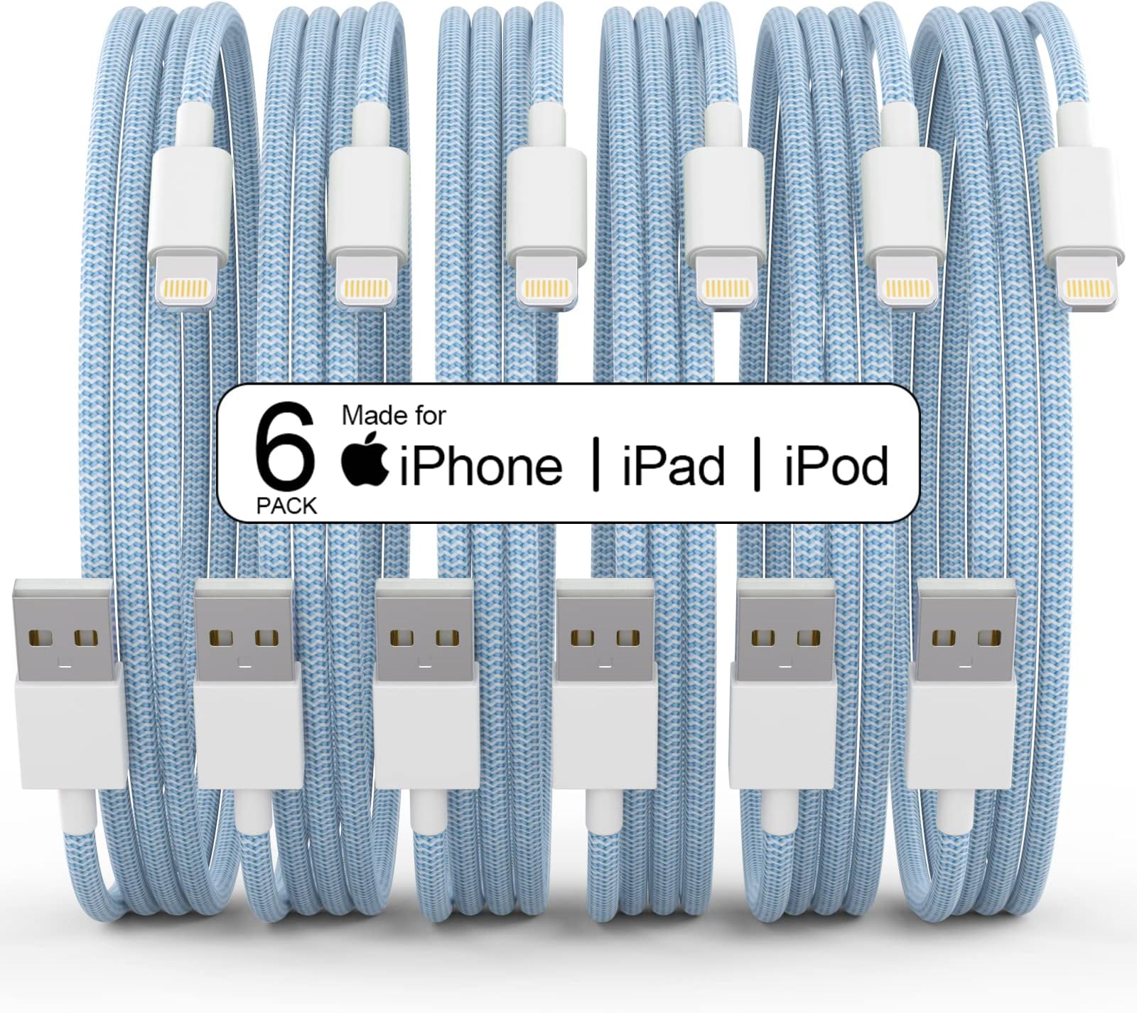 Original[Apple MFi Certified] iPhone Charger 6 Pack(3/3/6/6/6/10FT),Lightning Cable Fast Charging Cord iPhone Charger Cable USB Cable Compatible iPhone 13/12/11 Pro Max/Mini/XS MAX/XR/XS/X/8/7/Plus/6