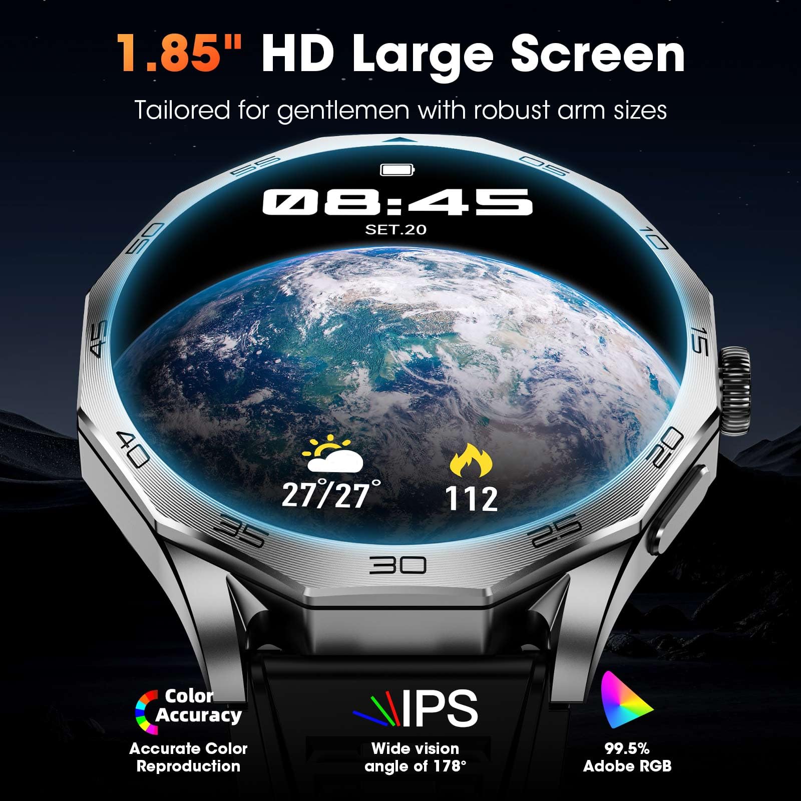 Military Smart Watch for Men 1.85" HD Ultra Screen Touch Screen 710mAh Battery Smart Watches for Android iOS （Bluetooth Call Answer/Dial Calls） Fitness Tracker with 100+ Sports