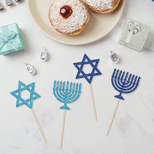 Miniatura 3 de Gyufise 24 decoraciones para cupcakes de Feliz Hanukkah Star of David, decoraciones para fiestas de Hanukkah, suministros de fiesta temática de