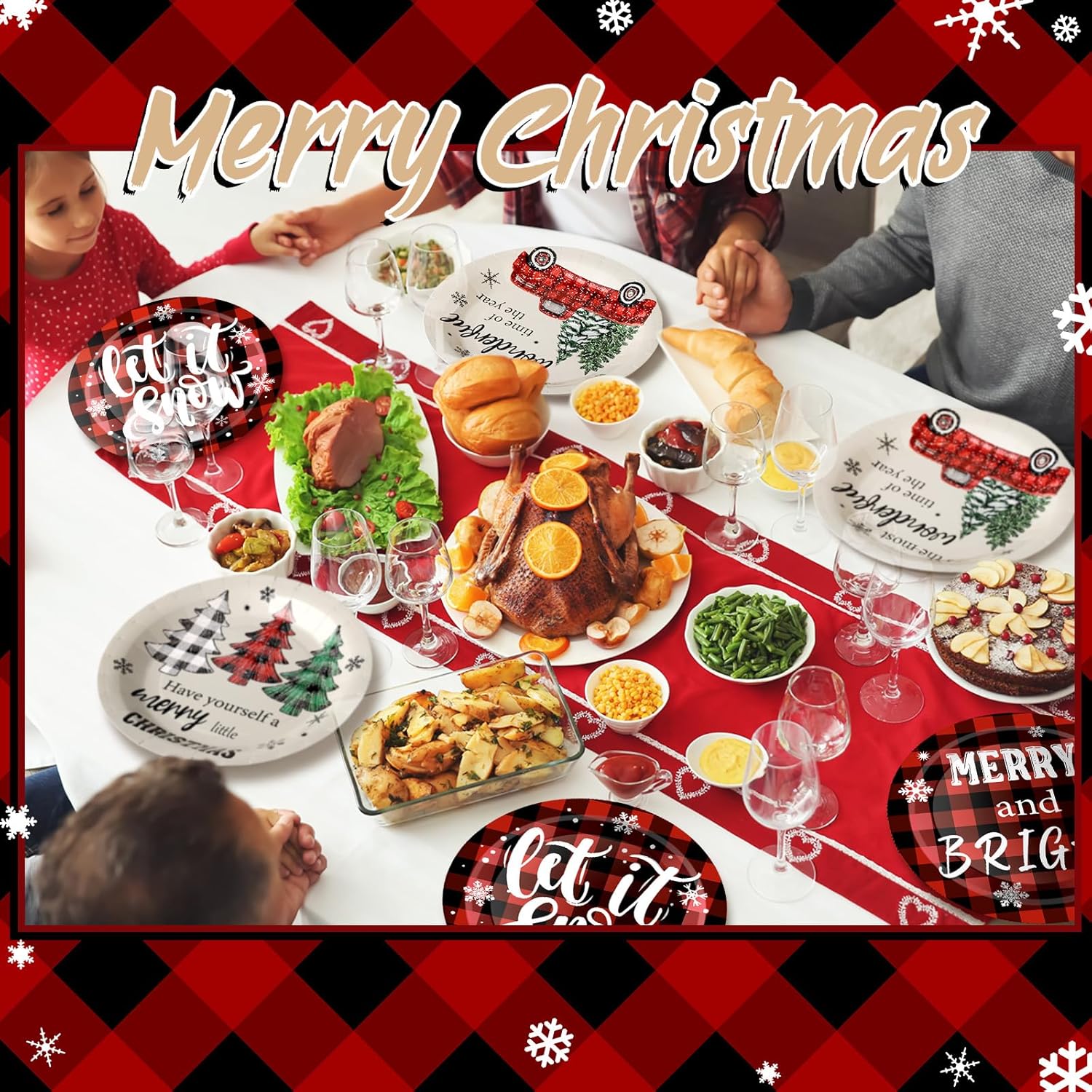 Uiifan 120 Pcs Christmas Disposable Paper Plates Disposable 9'' Winter Holiday Dinner Party Supplies Buffalo Plaid Dessert Plates Christmas Gift Bulk Decoration Set for Xmas Birthday