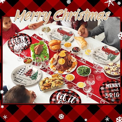 Miniatura 5 de Uiifan 120 platos de papel desechables de Navidad desechables de 9 pulgadas, suministros de cena de invierno para fiestas, platos de postre a