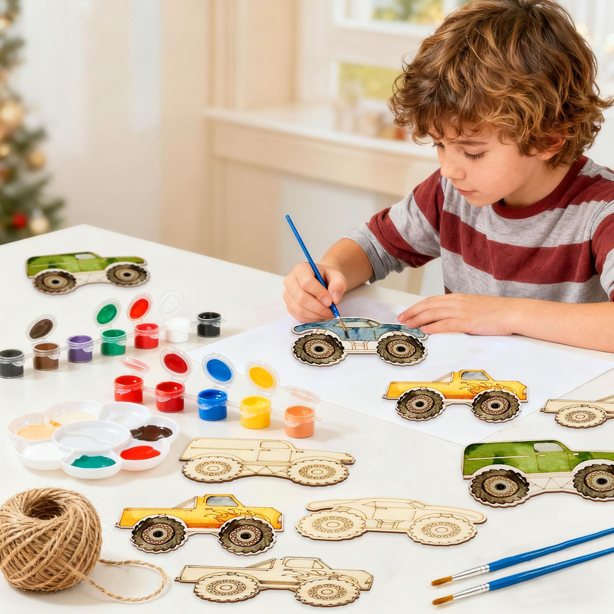 LaVenty DIY Wooden Monster Truck Cutouts Vehicle Craft Ornaments