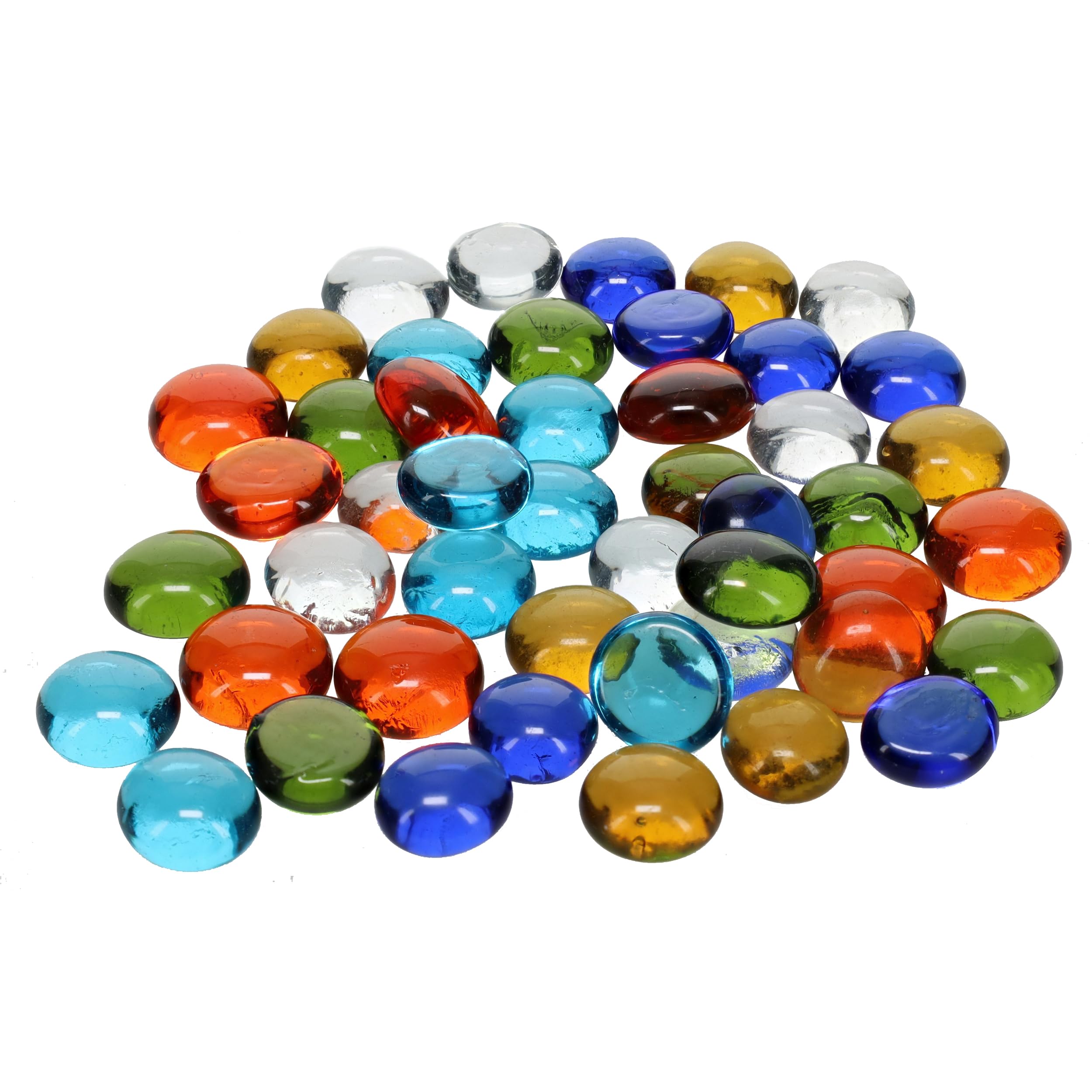 WE Games Replacement Glass Mancala Stones, 48 Pcs - 0.5-Inch Flat Assorted Colors, with Cloth Drawstring Bag – Travel-Friendly Two-Player Board Games