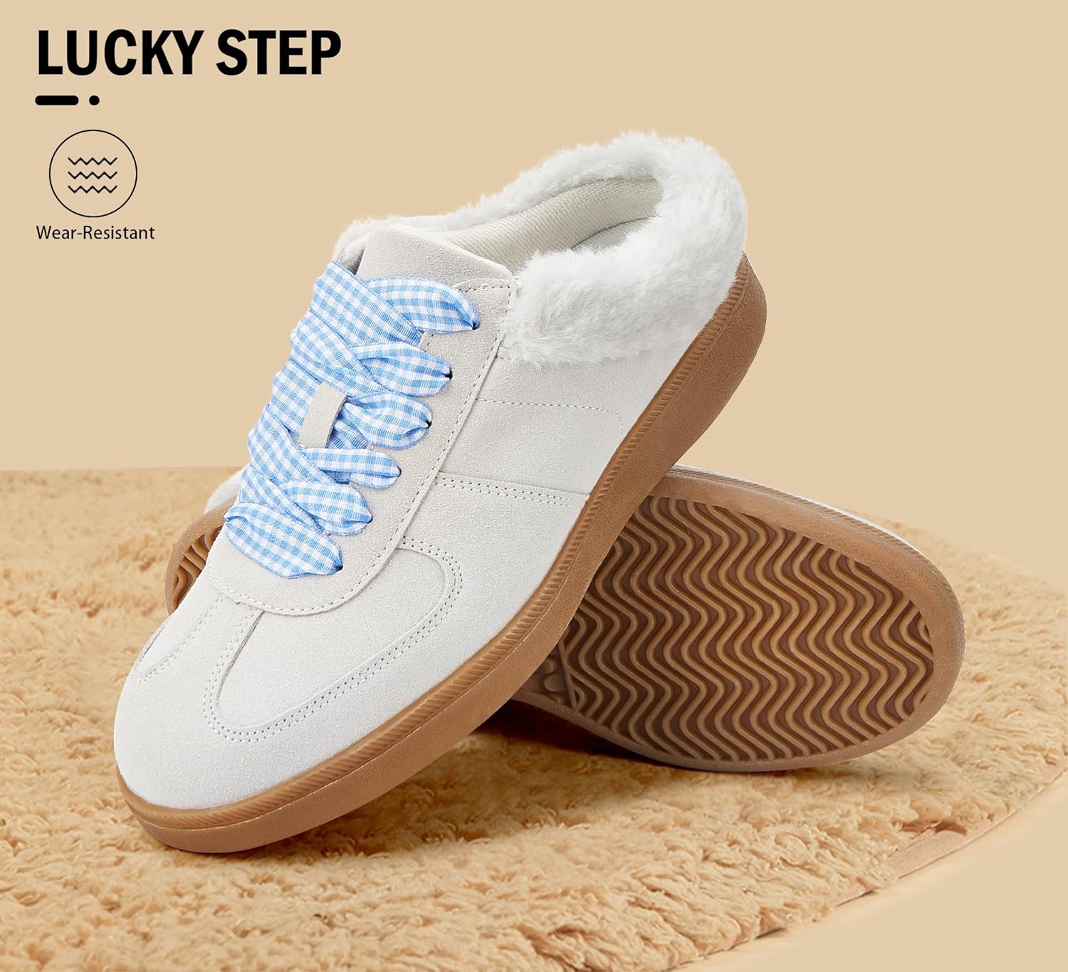 LUCKY STEP Women's Mule Fashion Sneakers Fur Lined Classic Retro Casual Shoes Slip On Backless Comfy Winter Tennis Walking Anti Slip Sneaker - Image 6