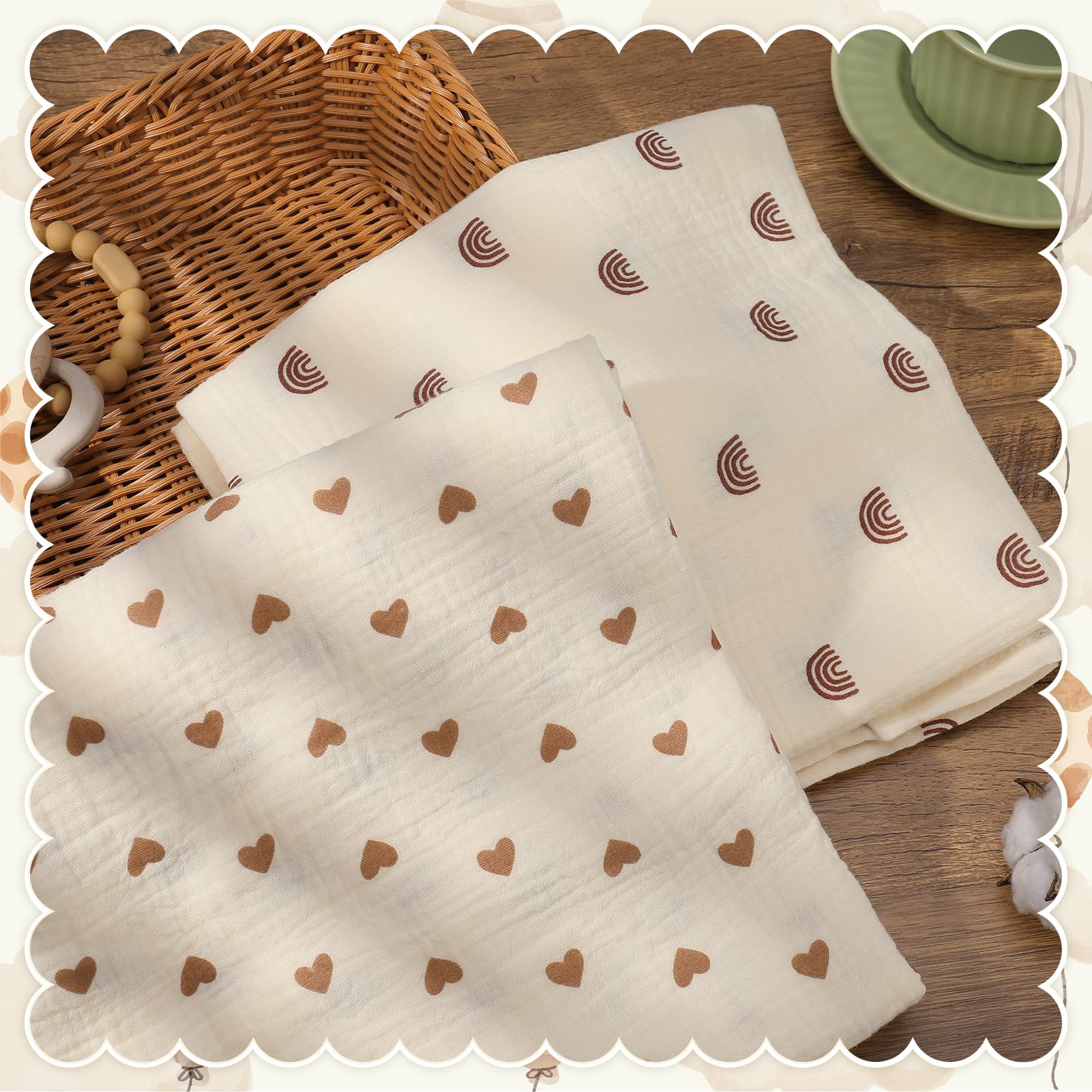 GSrenyu Lot de 2 chiffons en mousseline pour bébé 100 x 100 cm - Couverture d'emmaillotage - Grande mousseline - Essentiels pour nouveau-né