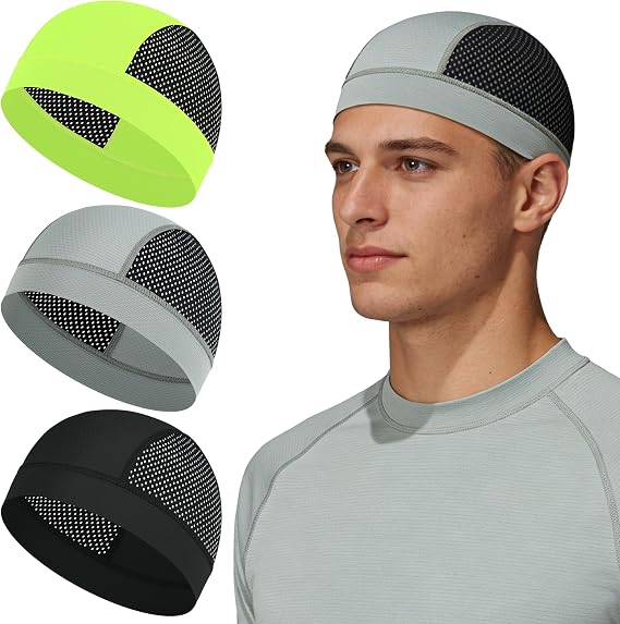Qearl 3 Pcs Cooling Skull Caps Helmet Liner Breathable Mesh for Men Women