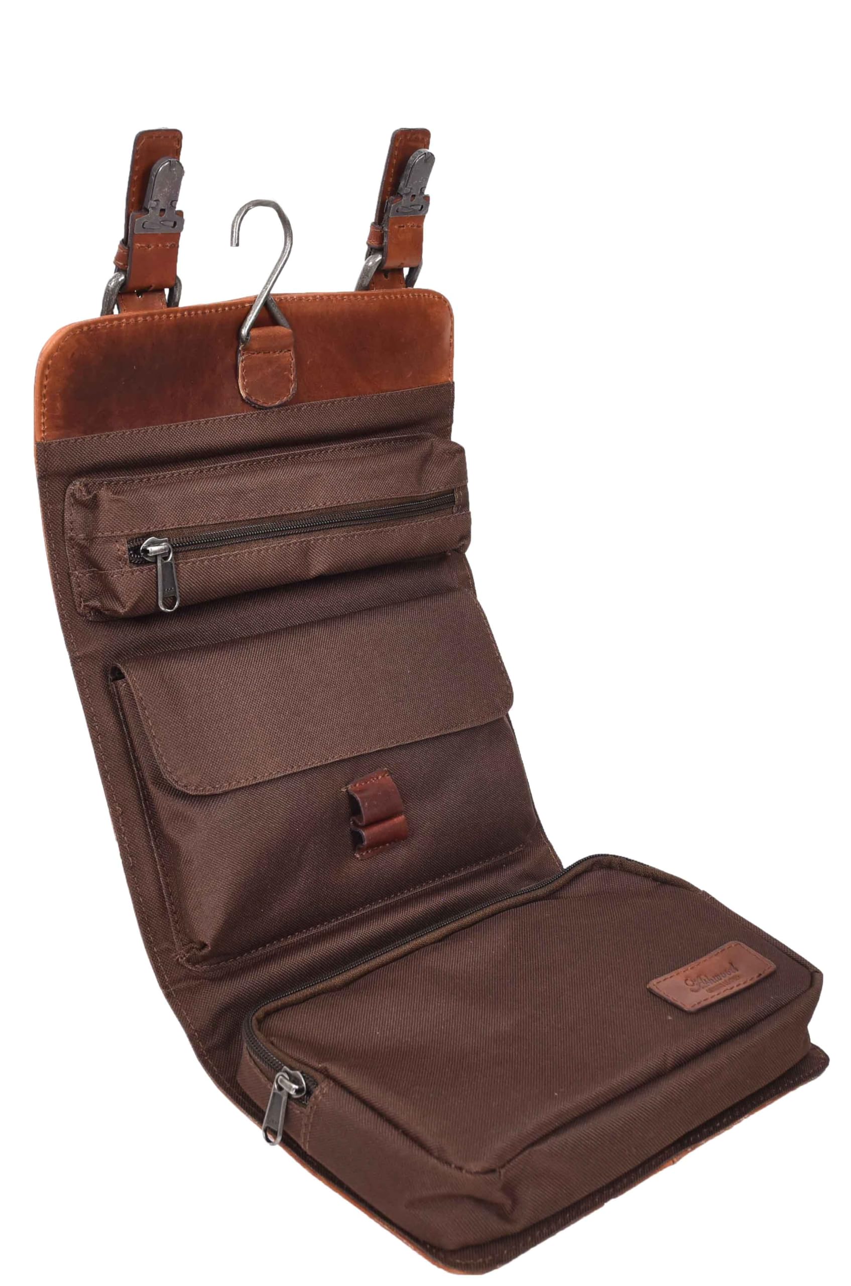Neceser de piel para hombre, para colgar cosméticos, artículos de aseo y afeitado, bolsa de viaje, Brown, S, Bolsa de lavado