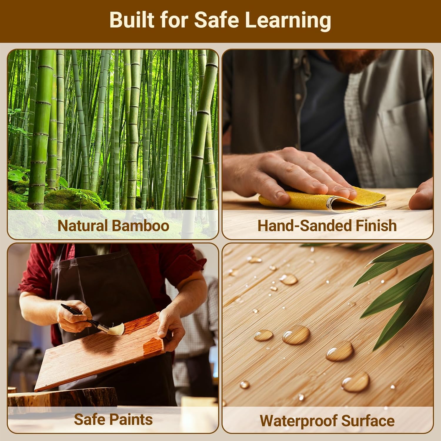 COSYLAND Toddler Kitchen Stool Helper – Stable A-Frame Design Kids Kitchen Step Stool with Protective Crossbar – Wooden Toddler Standing Tower for Learning in Bathroom (Brown)