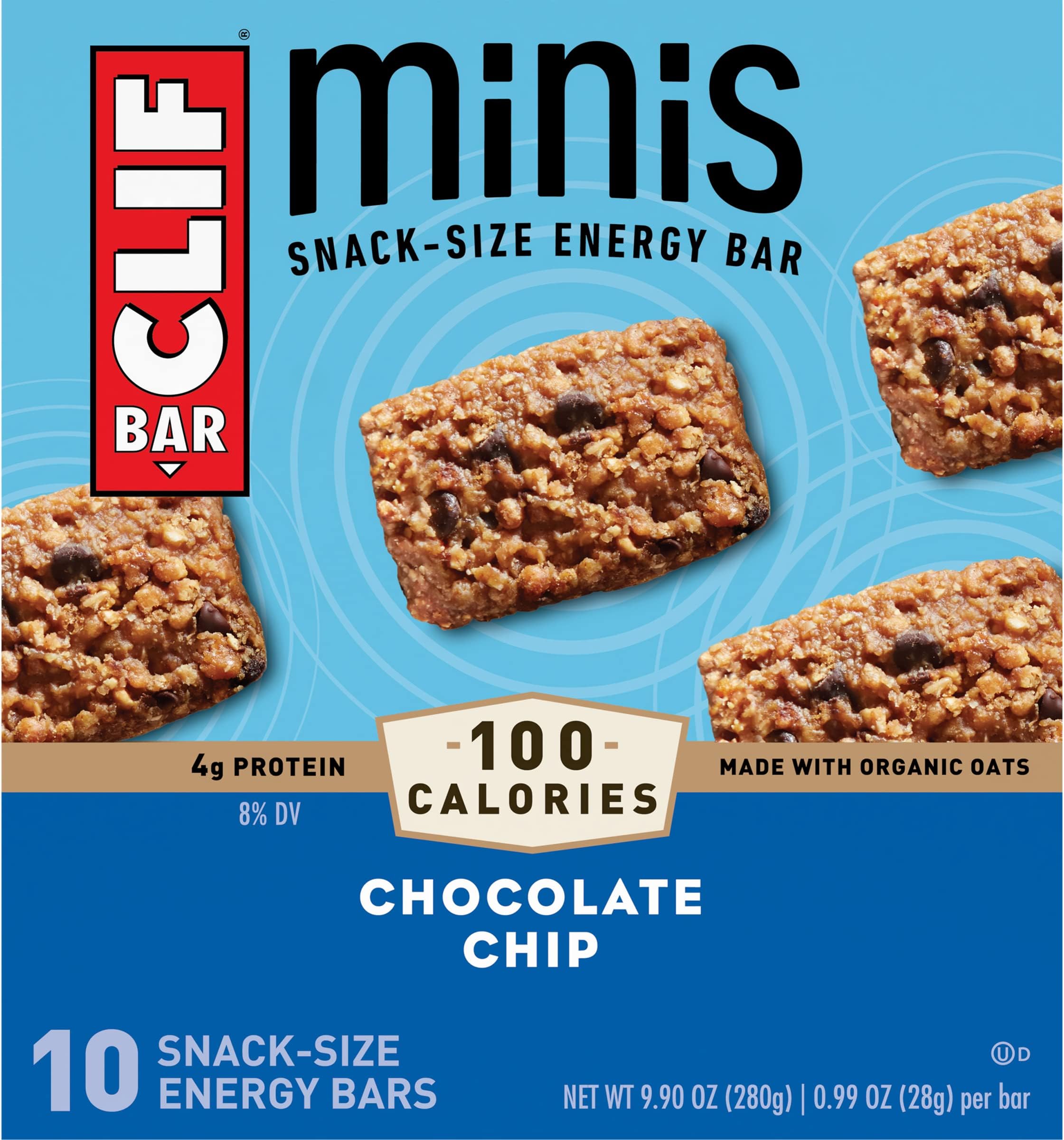 Minis - Chocolate Chip - Made with Organic Oats - 4g Protein - Non-GMO - Plant Based - Snack-Size Energy Bars - 0.99 oz. (10 Pack)