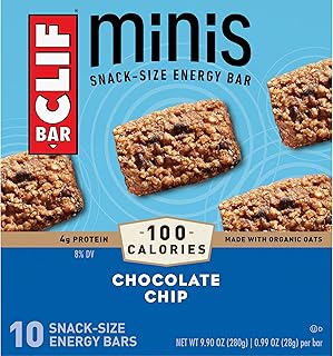 CLIF BAR Minis - Chocolate Chip - Made with Organic Oats - 4g Protein - Non-GMO - Plant Based - Snack-Size Energy Bars - 0.99 oz. (10 Pack)