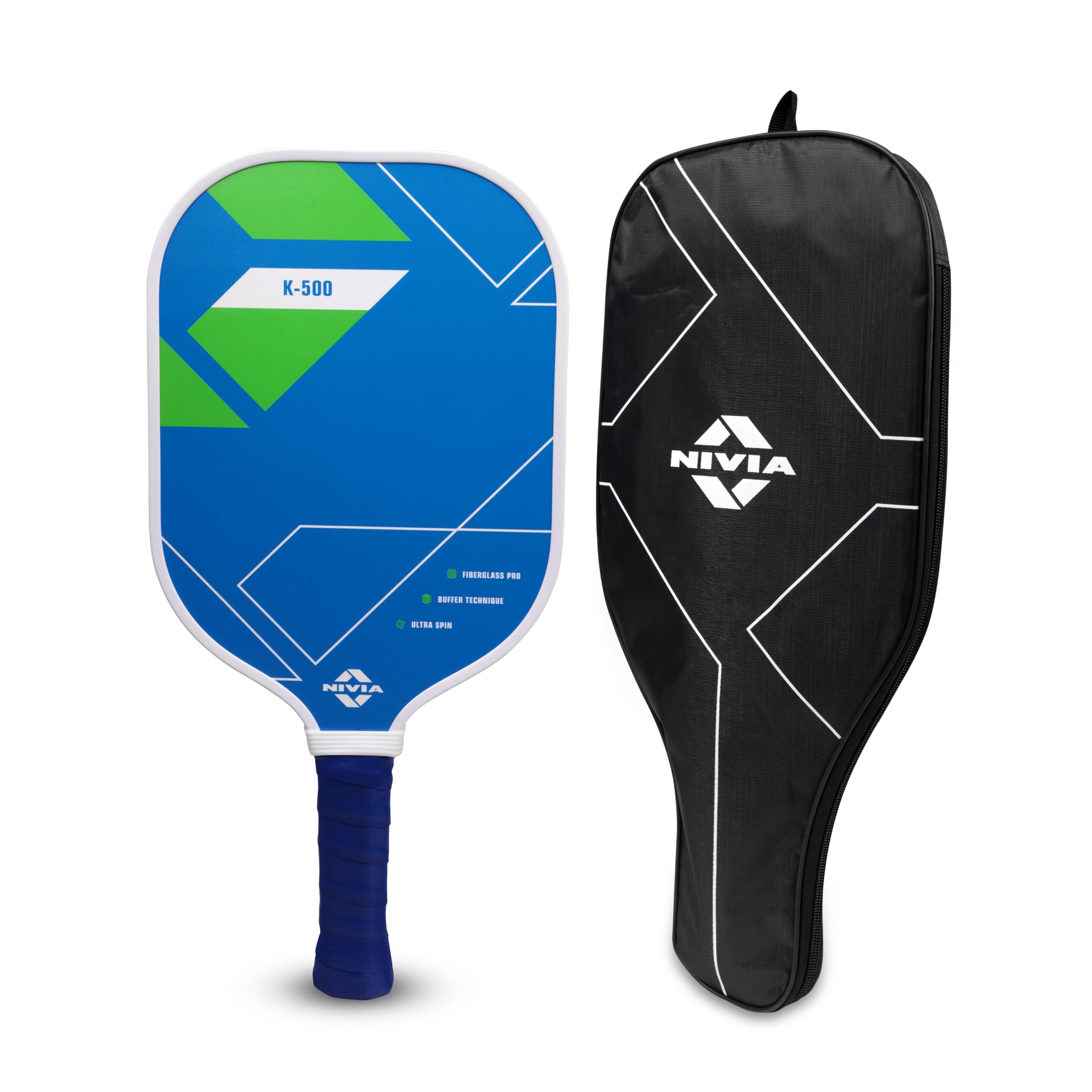 Nivia K-500 Pickleball Paddle, Fibreglass Surface, Paddle Cover Bag, Cushion Comfort Handle Grip, Durable Pickleball Paddle, Outdoor Game Kit for Kids & Adults (Blue)