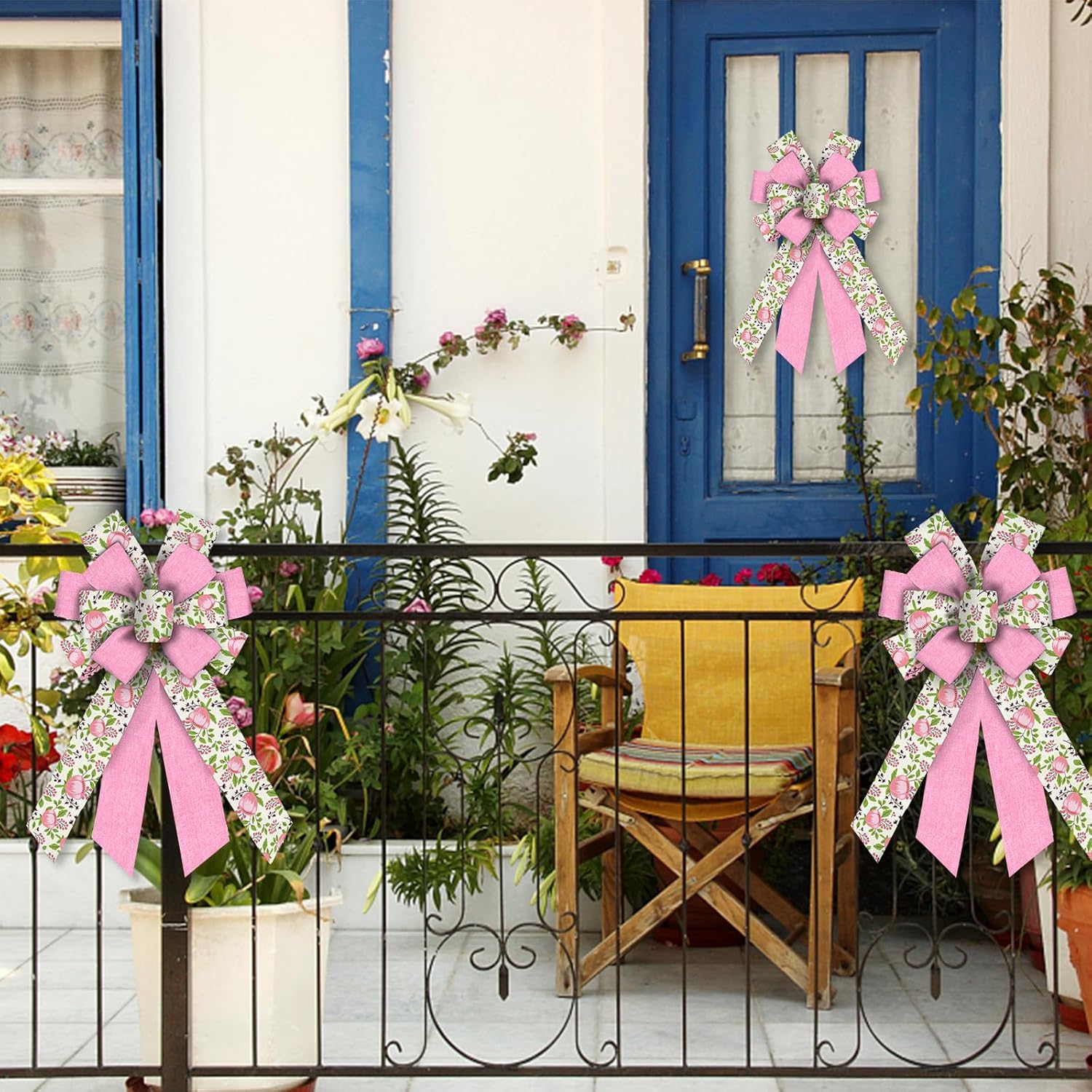 Large Fall Flowers Bows for Wreath, Summer Burlap Wreath Bow Wedding Farmhouse Craft Bows for Front Door Thanksgiving Day Party Decorations - Image 4