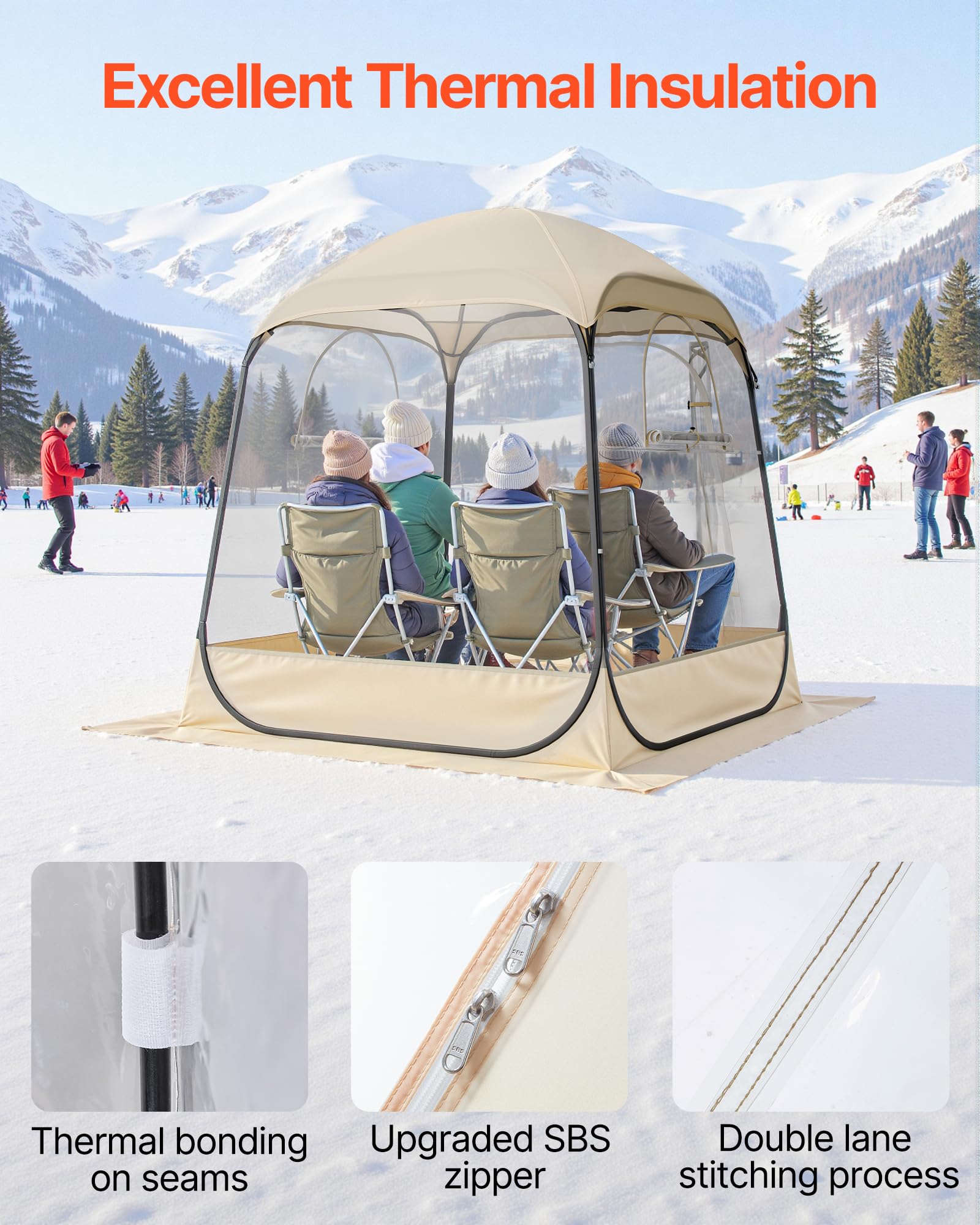 VEVOR Transparentes Zelt, 160x160x182 cm, Pop-up-Zelt für 2–4 Personen, Sportzelt mit Bodenmatte & oberer Abdeckung, Outdoor-Bubble-Zelt, Campingunterstand für Veranstaltungen, Angeln, Jubeln