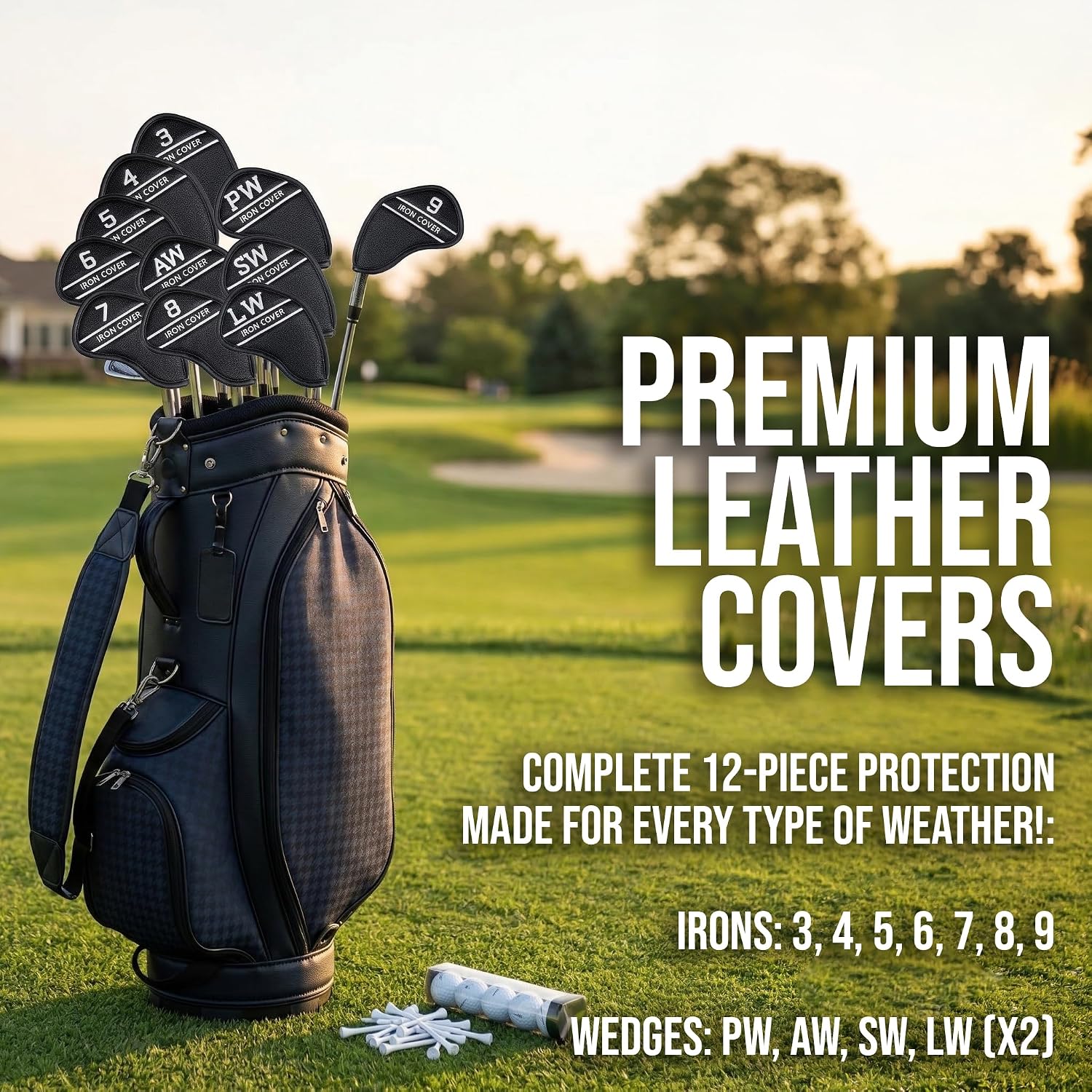 Synthetic Leather Golf Iron Covers, 12 Pack, Golf Wedge Covers, Iron Covers for Golf Clubs, Hampton Distribution