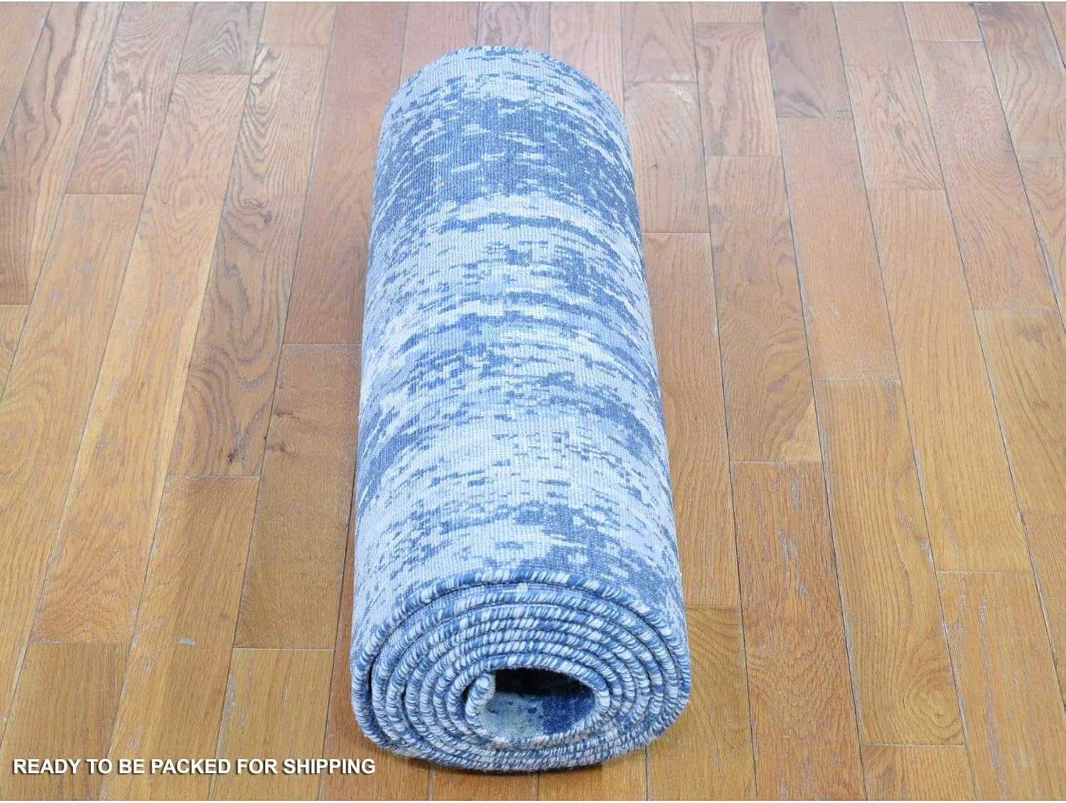 Hand Knotted Blue Abstract Design Wool and Real Silk Runner Oriental Rug (2'7"x12'2")